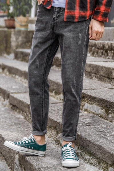 Slim Fit Verbleichte schwarze Jeans