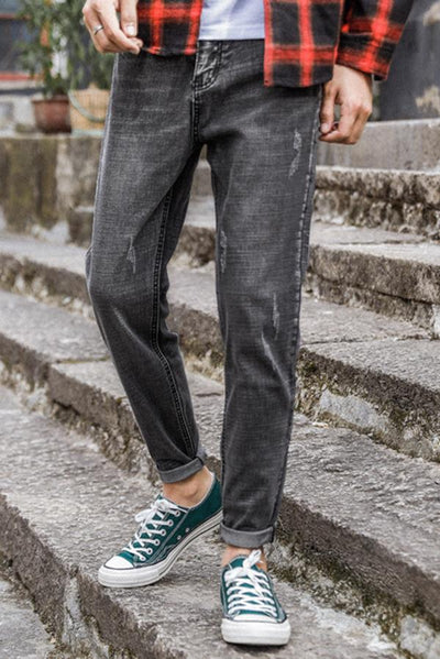 Slim Fit Verbleichte schwarze Jeans